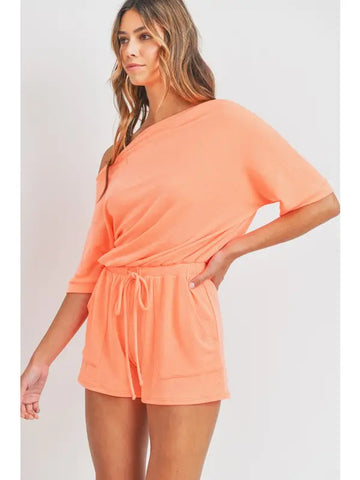 Off Shoulder Half Sleeves French Terry Romper
