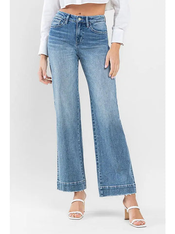 Wide Leg Jeans with Trouser Hem Detail